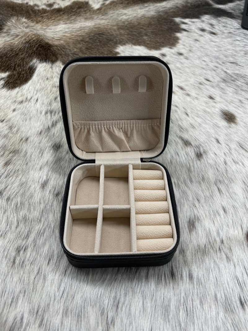 Traveling Jewelry Case with Leather Patch