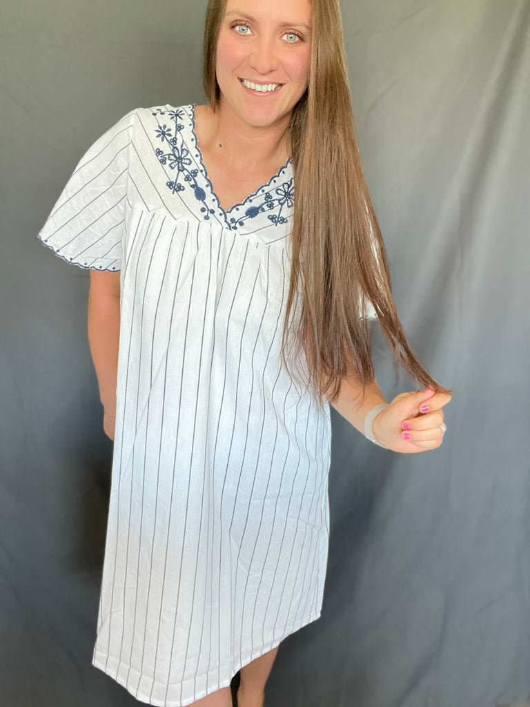 Pinstripe Dress – Mod Plum